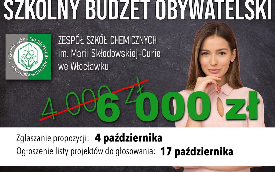 Ruszył Szkolny Budżet Obywatelski – 6tys. zł. Czekamy na Wasze propozycje!